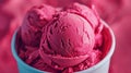 Close-up of vibrant raspberry ice cream in a bowl