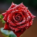 Fresh and Clean Atmosphere: Close-up of Raindrops on Red Rose. 1:1 Royalty Free Stock Photo