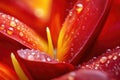 Close-up of vibrant red and yellow petals with dew drops Royalty Free Stock Photo