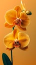 Close Up of Vibrant Yellow Orange Orchids Against Warm Background, Tropical Exotic Flower, Delicate Petals Detail, Nature Plant, Royalty Free Stock Photo