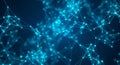 Close-up abstract digital network of interconnected glowing blue nodes and lines against a dark blue background Royalty Free Stock Photo