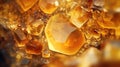 Close-up view of abstract golden crystals. Luxurious fantasy background.