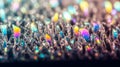 Close up view of abstract textured surface covered in tiny iridescent crystals reflecting vibrant rainbow colors Royalty Free Stock Photo