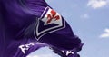 Close-up view of ACF Fiorentina flag waving