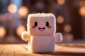 Close up view of adorable portrait of cute S\'mores campfire character. Beautiful illustration picture. Generative AI