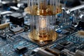 Close-up view of advanced quantum computing component on modern circuit board Royalty Free Stock Photo