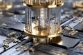 Quantum computing hardware composition featuring intricate circuit design and components Royalty Free Stock Photo