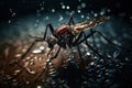 Close-up view of an Aedes mosquitos sucking blood. Insect. Illustration, Generative AI