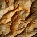 Close-up view of aged, crumpled brown paper with texture and depth Realistic image focusing on material properties and