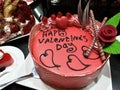 Close-up view of ÃÂake with sign Valentines day