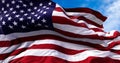 Close up view of the american flag waving in the wind Royalty Free Stock Photo