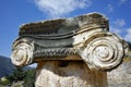 Close up view of Ancient column in Ancient Greek archaeological site of Delphi, Greece Royalty Free Stock Photo