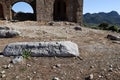 Close up view of ancient roman basilica in Aspendos, Turkey