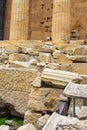 Close-up view of ancient ruins of The Parthenon. It is a former temple on the Athenian Acropolis, Greece Royalty Free Stock Photo