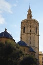 Close-up view the ancient tower of El Miguelete or El Micalet of the Valencia Cathedral Royalty Free Stock Photo