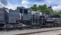 Close Up View of a Antique Shay Steam Locomotive's Running Gears as it's Warming Up Royalty Free Stock Photo