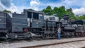 Close Up View of a Antique Shay Steam Locomotive's Running Gears as it's Warming Up Royalty Free Stock Photo