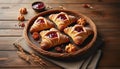 Close-up view of appetizing puff pastry cakes with jam Royalty Free Stock Photo