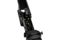 Close-up view of an AR-15 style rifle\'s trigger mechanism and lower receiver