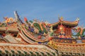 Close-up view of the architecture, traditional Chinese temple building with dragon statues in Tonghuai Temple, Guanyue Temple Royalty Free Stock Photo