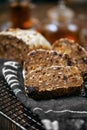 Close up view of artisan rye bread with dried apricots, prunes and seeds Royalty Free Stock Photo