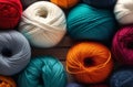 Close up view of assorted threads of colorful yarn on wooden background Royalty Free Stock Photo
