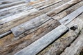 A close-up view of the background, many different old wooden panels Royalty Free Stock Photo