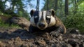 Badger emerging from hole Royalty Free Stock Photo