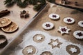 Close up view of baking tray with cookies Royalty Free Stock Photo