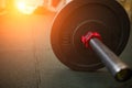 Close up view of barbell on floor in gym Royalty Free Stock Photo