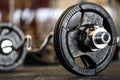 Close up view of barbell on floor Royalty Free Stock Photo