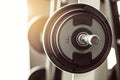 Close up view of barbell on floor in gym Royalty Free Stock Photo