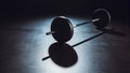 close up view of barbell on floor with shadow at gym black Royalty Free Stock Photo