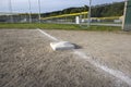 Close up view of a base on a clean baseball field on a bright, sunny day Royalty Free Stock Photo