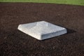 Close up view of a base on a clean baseball field on a bright, sunny day Royalty Free Stock Photo