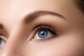 Close up view of beautiful blue female eye Royalty Free Stock Photo