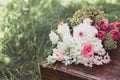 close-up view of beautiful wedding bouquet of vintage wooden Royalty Free Stock Photo