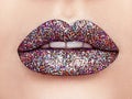 Close up view of beautiful woman lips with colorful lipstick Royalty Free Stock Photo