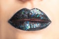 Close up view of beautiful woman lips with dark lipstick Royalty Free Stock Photo