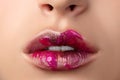 Close up view of beautiful woman lips with modern fashion make u Royalty Free Stock Photo