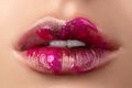 Close up view of beautiful woman lips with modern fashion make u Royalty Free Stock Photo