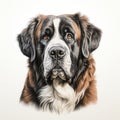 Realistic Charcoal Drawing Of A Saint Bernard On White Background