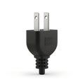 This is a close-up view of a black electrical plug with two prongs Royalty Free Stock Photo