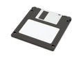 A close-up view of a black floppy disk with a white label on a white background Royalty Free Stock Photo