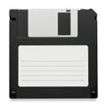 A close-up view of a black and white floppy disk with a label Royalty Free Stock Photo