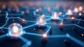 A close-up view of a blockchain network with glowing links connecting various blocks, symbolizing secure cryptocurrency Royalty Free Stock Photo