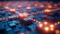 A close-up view of a blockchain network with glowing links connecting various blocks, symbolizing secure cryptocurrency Royalty Free Stock Photo