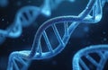 Close-up view of blue DNA double helix strands. Microscopic organic molecules form complex genetic code structure. Science, Royalty Free Stock Photo