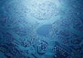 A close-up view of a blue printed circuit board (PCB) showcasing Royalty Free Stock Photo