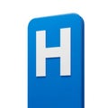 Blue hospital sign with white letter H on white background symbol Royalty Free Stock Photo